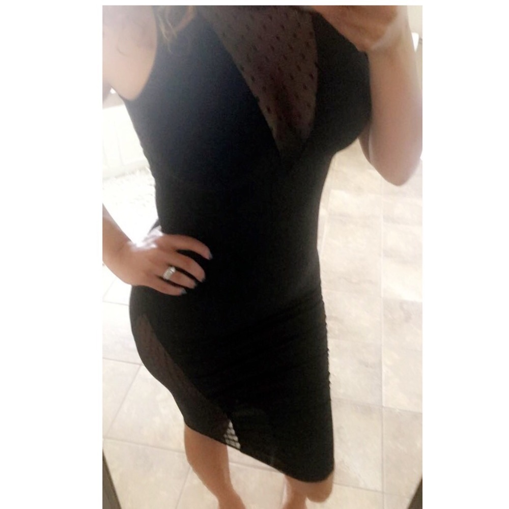 Sleeveless Polka Dot Mesh Panels Black dress - Picture 4 of 7